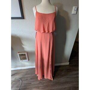 Azazie A line peach chiffon floor length dress sz 10 nwt